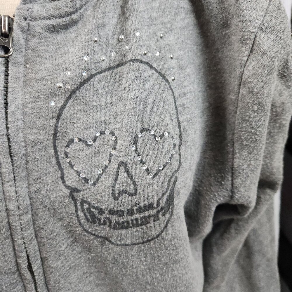 Live Love Dream XL Gray Zip-Up Hoodie With Skull Print & Rhinestones Aeropostale - Picture 2 of 9